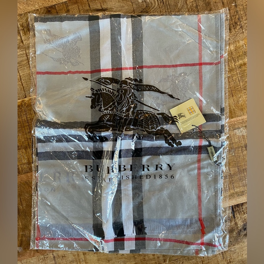 NWT - Burberry Check Wool Silk Scarf